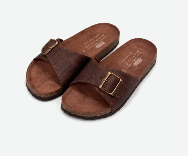 Brown Cork Flat Slippers With Adjustable Strap 2001