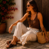 Brown Cork Flat Slippers With Adjustable Strap 2001 - Thumbnail Image 4