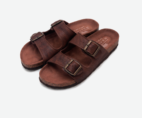 Cork Brown Flat Slippers with Two Adjastable Straps 1585