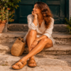 Women Cork Light Brown Flat Slippers with Two Adjastable Straps 1585 - Thumbnail Image 2