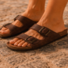 Women Cork Brown Flat Slippers with Two Adjastable Straps 1585 - Thumbnail Image 2