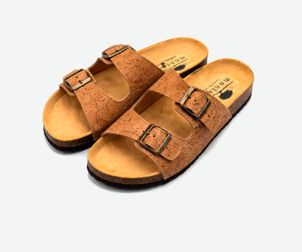 Cork Light Brown Flat Slippers with Two Adjastable Straps 1585