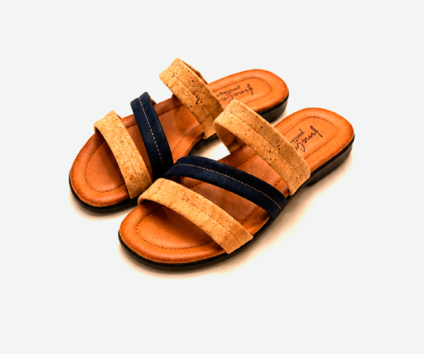Blue Cork Slippers With Three Straps 308