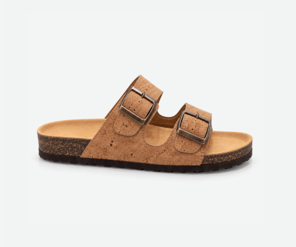 Cork Light Brown Flat Slippers with Two Adjastable Straps 1585