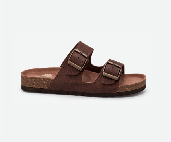 Cork Brown Flat Slippers with Two Adjastable Straps 1585