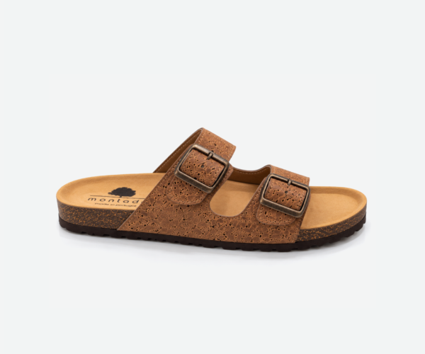 Women Cork Light Brown Flat Slippers with Two Adjastable Straps 1585
