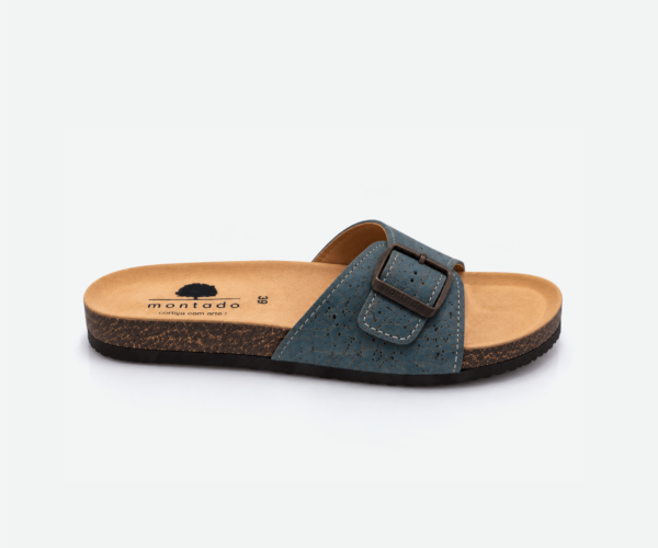 Blue Cork Flat Slippers With Adjustable Strap 2001