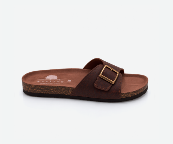Brown Cork Flat Slippers With Adjustable Strap 2001