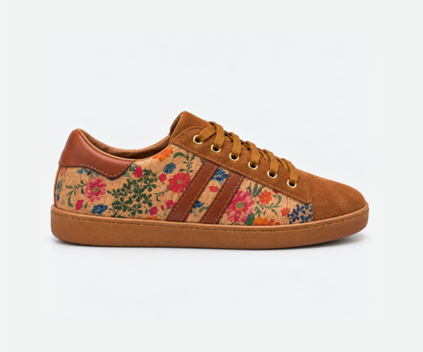 Cork and Genuine Leather Sneakers With Flower Print 01535